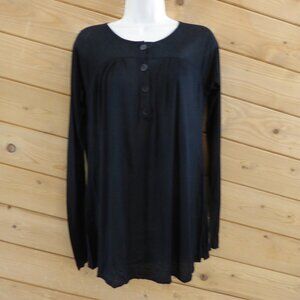 Park Vogel Solid Black Henley Long Sleeve Shirt 100% Tencel Top Size 2